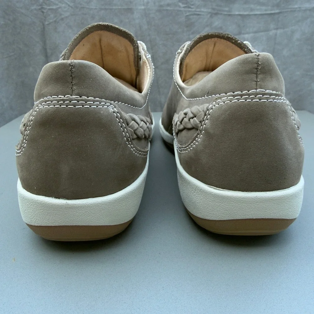 Aetrex Dana Leather Sneakers 10.5-11 Taupe Grey Braided Walking Shoes DM306WM